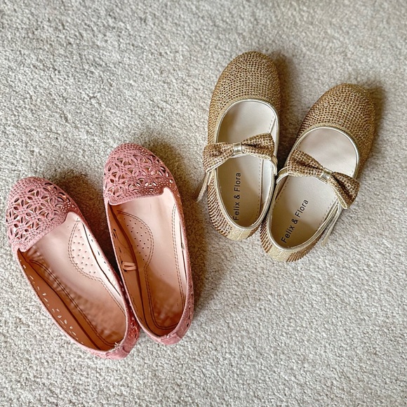 Set of Link’s Pink Soft Flats size 13 & Golden Mary Jane Ballet Flats size 13 - Picture 2 of 12